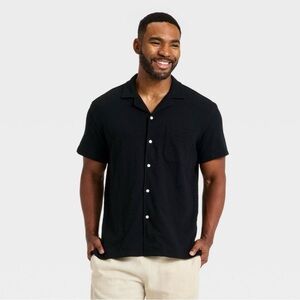 NWT Goodfellow & Co Men's Black Short Sleeve Knit Camp Shirt- Size L